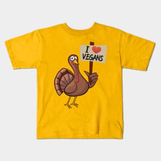 I Love Vegan funny thanksgiving turkey Kids T-Shirt